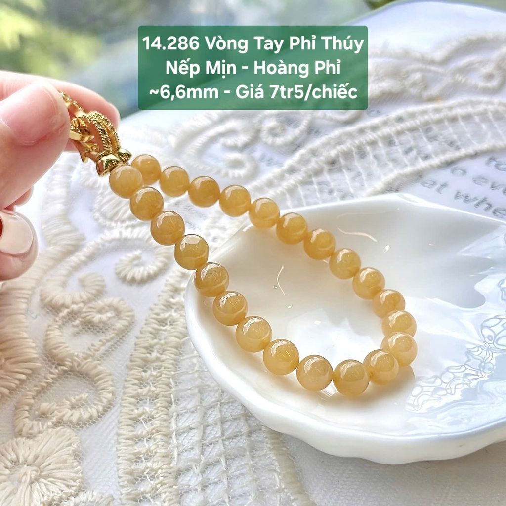Vòng Tay Phỉ Thuý Nếp Mịn - Hoàng Phỉ ~6.6mm - 14.286