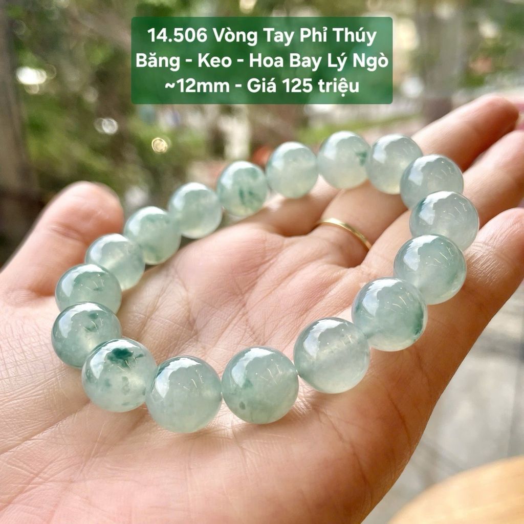 Vòng Tay Phỉ Thúy  Băng - Keo - Hoa Bay Lý Ngò  ~12mm 14.506