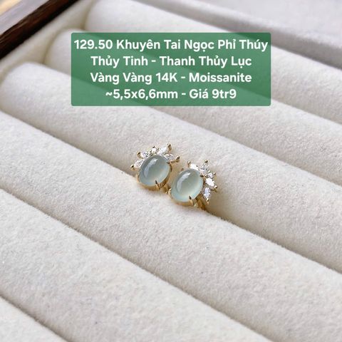 Khuyên Tai Ngọc Phỉ Thúy Thủy Tinh - Thanh Thủy Lục VV 14K - Moissanite ~5,5x6,6mm 129.50