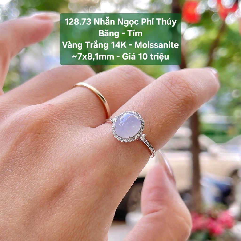 Nhẫn Ngọc Phỉ Thúy  Băng - Tím  Vàng Trắng 14K - Moissanite  ~7x8,1mm 128.73
