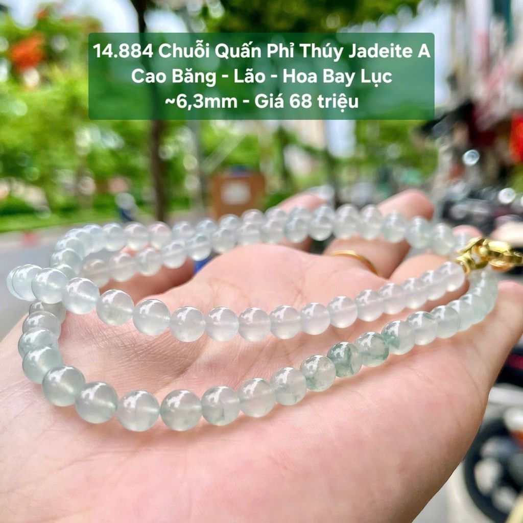 14.884 Chuỗi Quấn  Phỉ Thuý Jadeite A - Cao Băng - Lão - Hoa Bay Lục ~6,3mm