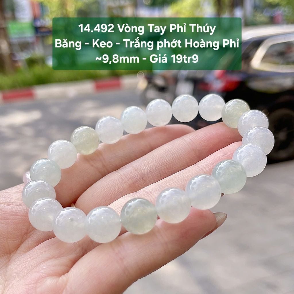 Vòng Tay Phỉ Thúy  Băng - Keo - Trắng phớt Hoàng Phỉ 14.492