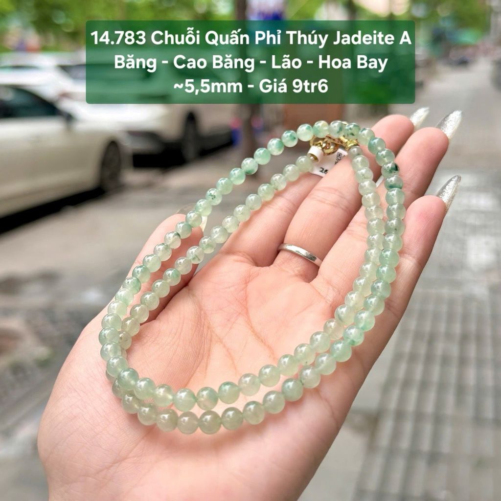 14.783 Chuỗi Quấn Phỉ Thuý Jadeite A- Băng -Cao Băng - Lão - Hoa Bay ~5,5mm