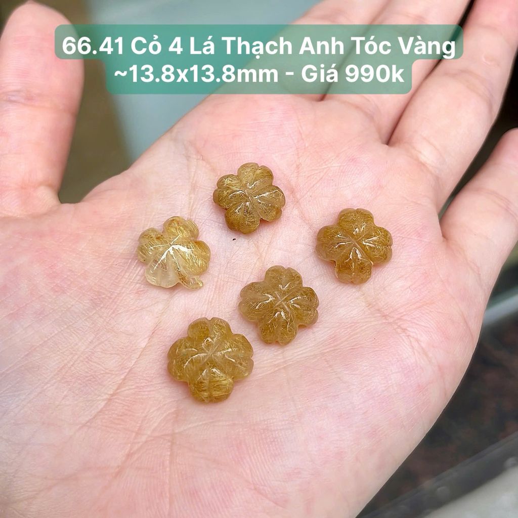 Cỏ 4 Lá Thạch Anh Tóc Vàng ~13.8x13.8mm 66.41