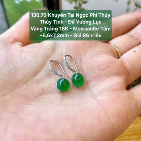 Khuyên Tai Ngọc Phỉ Thuý Thuỷ Tinh - Đế Vương Lục - VT18K - Moissanite tấm ~6,6x7,2mm 130.70