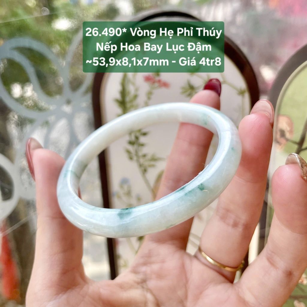 Vòng Hẹ Phỉ Thuý Nếp Hoa Bay Lục Đậm ~ 53,9x 8,1x7mm - 26.490