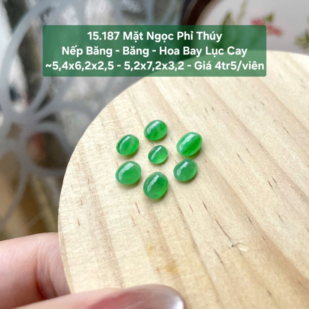 Mặt Ngọc Phỉ Thuý Nếp Băng - Băng - Hoa Bay Lục Cay ~5,4x6,2x2,5 - 5,2x7,2x3,2 15.187