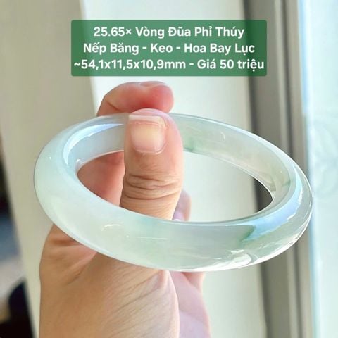 Vòng Đũa Ngọc Phỉ Thúy Jadeite A Nếp Băng Keo Hoa Bay Lục ~54,1x11,5x10,9mm 25.65x
