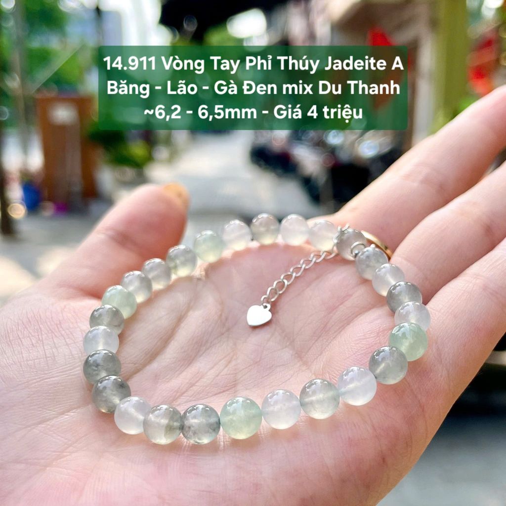 14.911 Vòng Tay Phỉ Thuý Jadeite A - Băng - Lão - Gà Đen Mix Du Thanh ~ 6,2 - 6,5mm