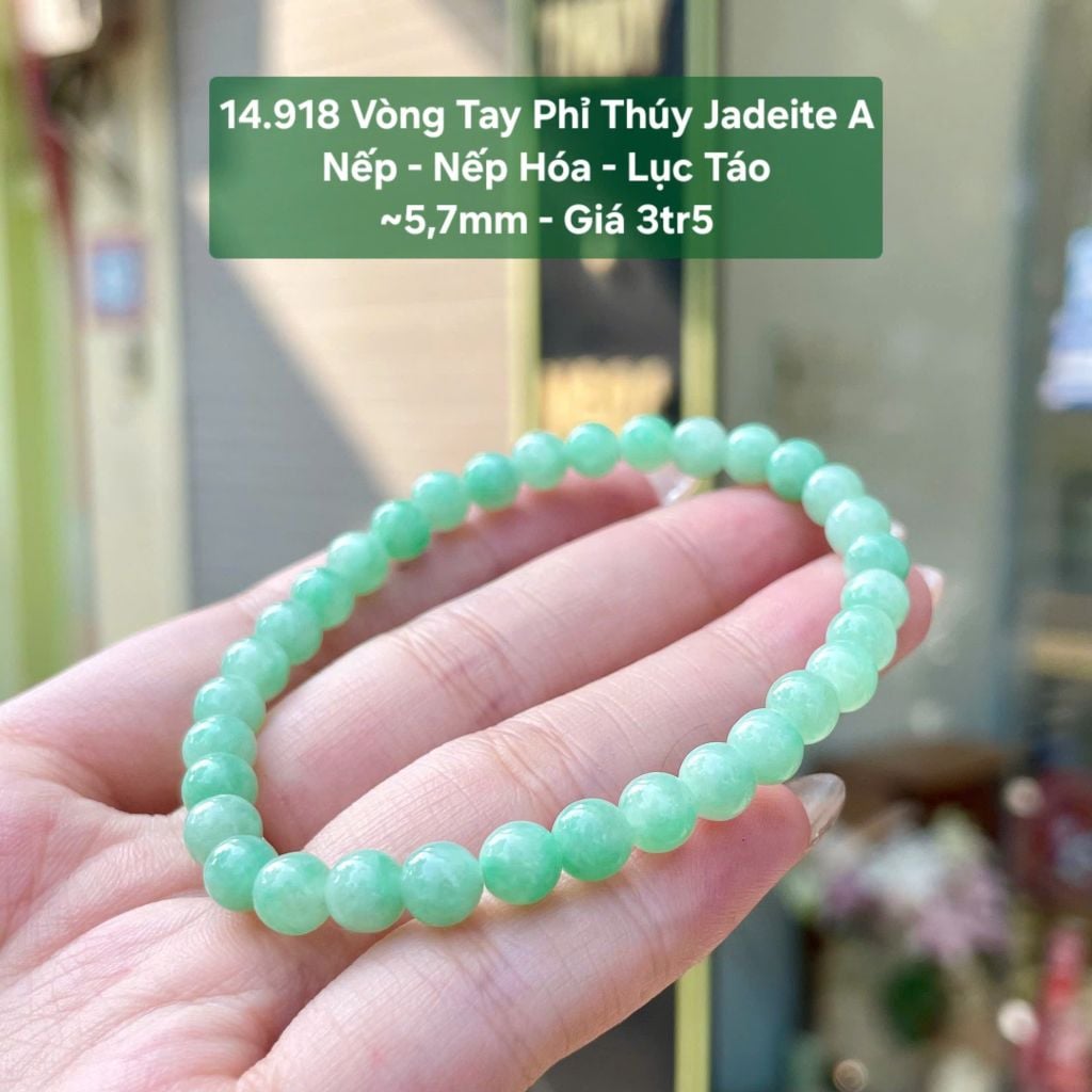 14.918 Vòng Tay Phỉ Thuý Jadeite A - Nếp - Nếp Hoá - Lục Táo ~5,7mm