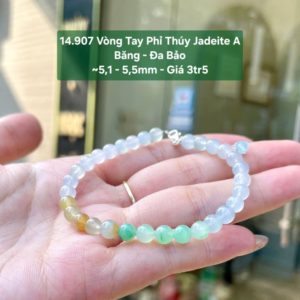 14.907 Vòng Tay Phỉ Thuý Jadeite A - Băng - Đa Bảo ~ 5,1 - 5,5mm