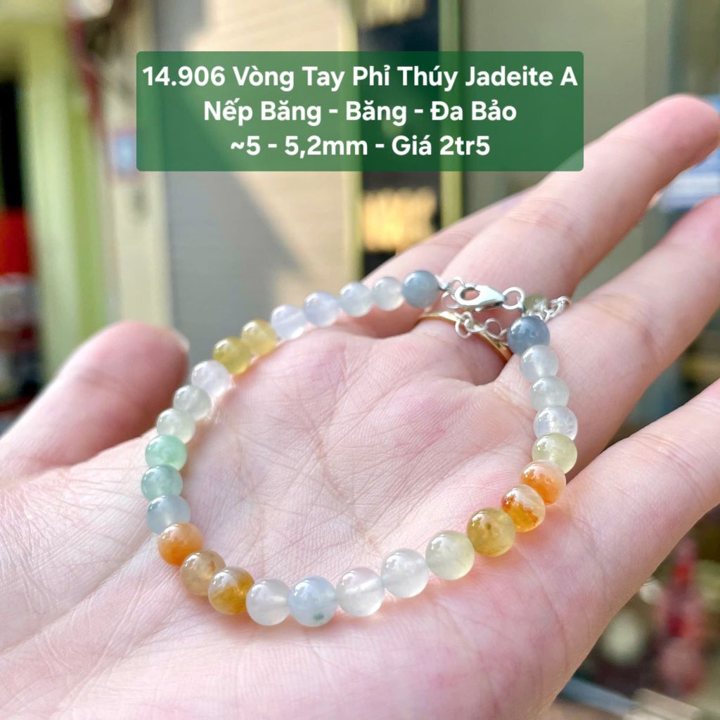 14.906 Vòng Tay Phỉ Thuý Jadeite A - Nếp Băng - Băng - Lão - Đa Bảo ~ 5 - 5,2mm