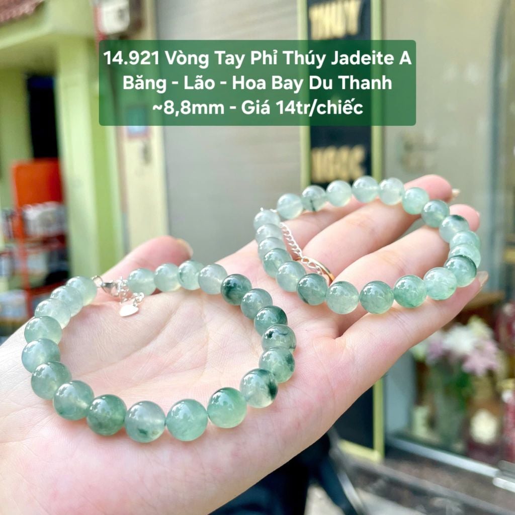 14.921 Vòng Tay Phỉ Thuý Jadeite A - Băng - Lão - Hoa Bay Du Thanh ~8,8mm