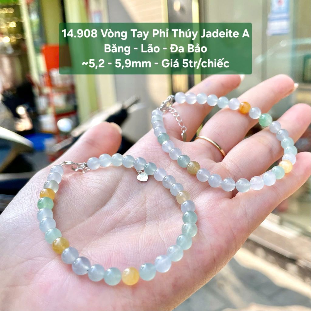 14.908 Vòng Tay Phỉ Thuý Jadeite A Băng - Lão - Đa Bảo ~5,2 - 5,9mm