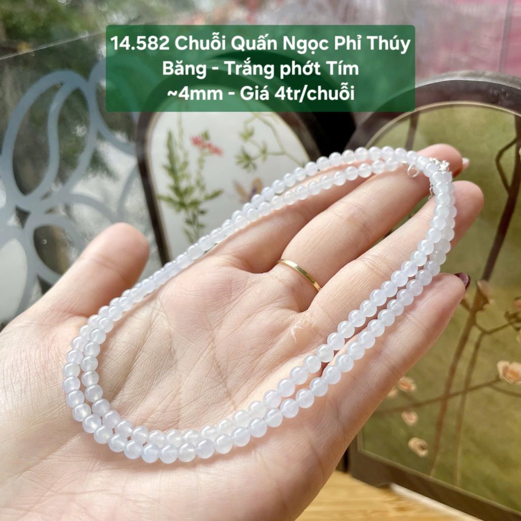 Chuỗi Quấn Ngọc Phỉ Thúy Băng - Trắng phớt Tím ~4mm 14.582