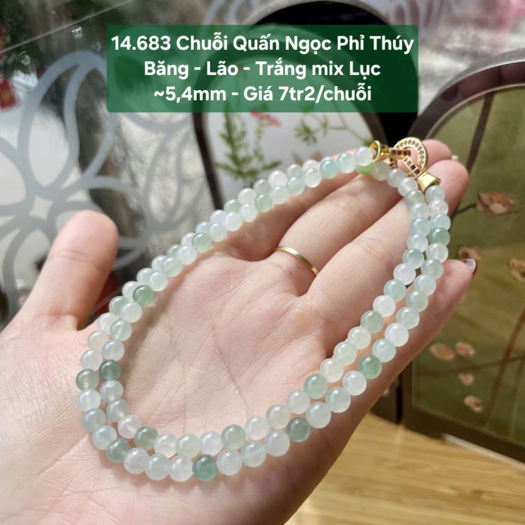 Chuỗi Quấn Ngọc Phỉ Thúy Băng - Lão - Trăng mix Lục ~5,4mm 14.683