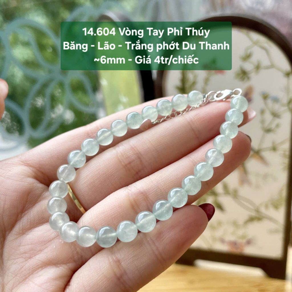 Vòng Tay Phỉ Thúy Băng - Lão - Trắng phớt Du Thanh ~6mm 14.604