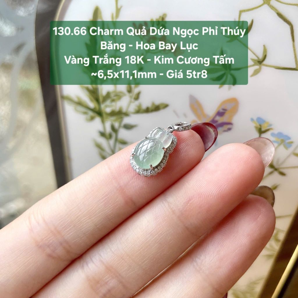 Charm Quả Dứa Ngọc Phỉ Thúy Băng - Hoa Bay Lục VT 18K - KC Tấm ~6,5x11,1mm 130.66