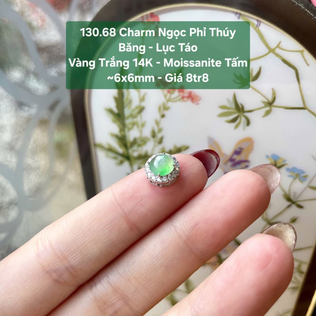 Charm Ngọc Phỉ Thúy Băng - Lục Táo VT 14K - Moissanite Tấm ~6x6mm 130.68