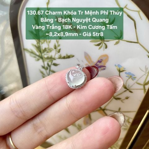 Charm Khóa Trường Mệnh Phỉ Thúy Băng - Bạch Nguyệt Quang VT 18K - KC Tấm ~8,2x8,9mm 130.67