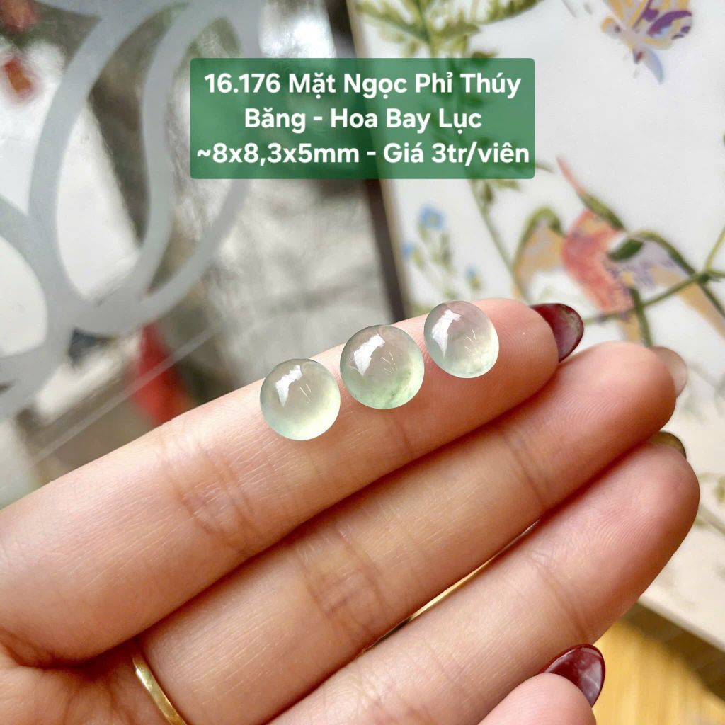 Mặt Ngọc Phỉ Thúy Băng - Hoa Bay Lục ~8x8,3x5mm 16.176