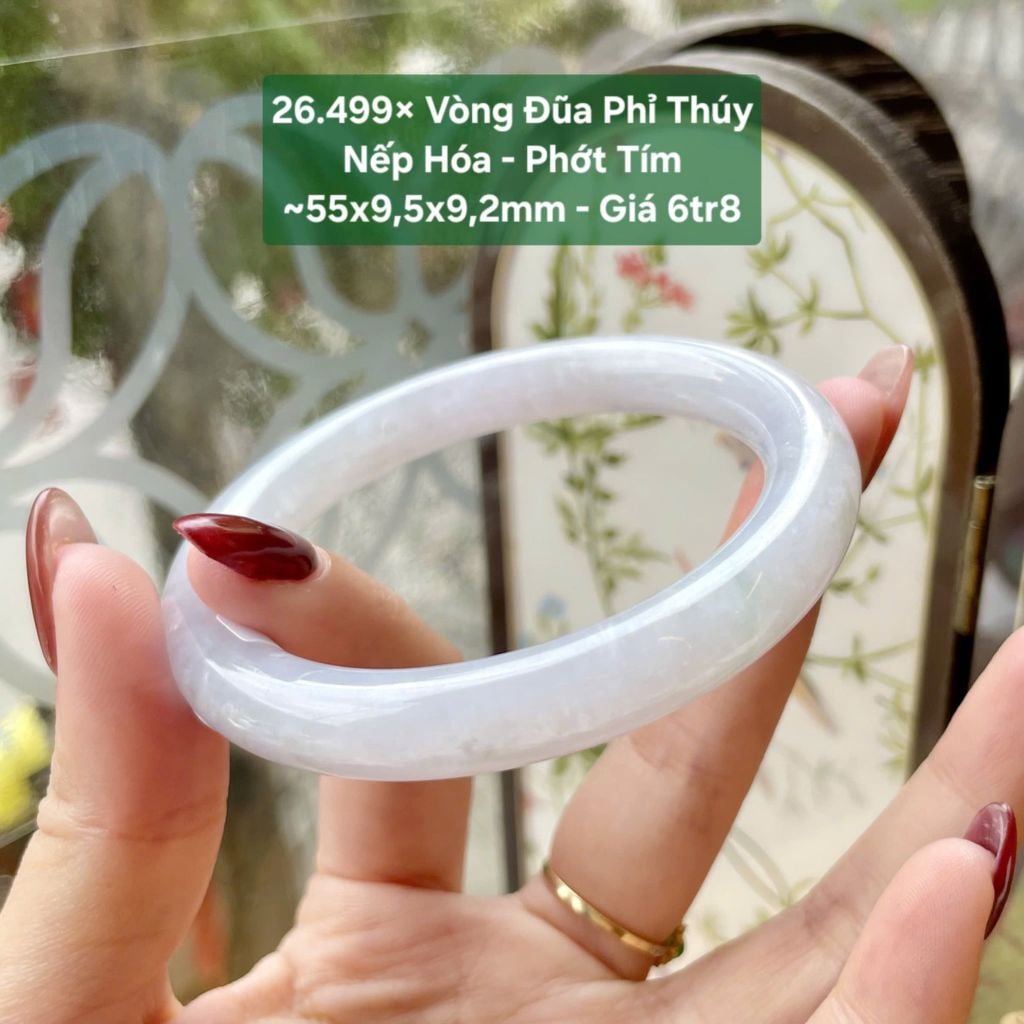 Vòng Đũa Phỉ Thúy Nếp Hóa - Phớt Tím ~55x9,5x9,2mm 26.499×