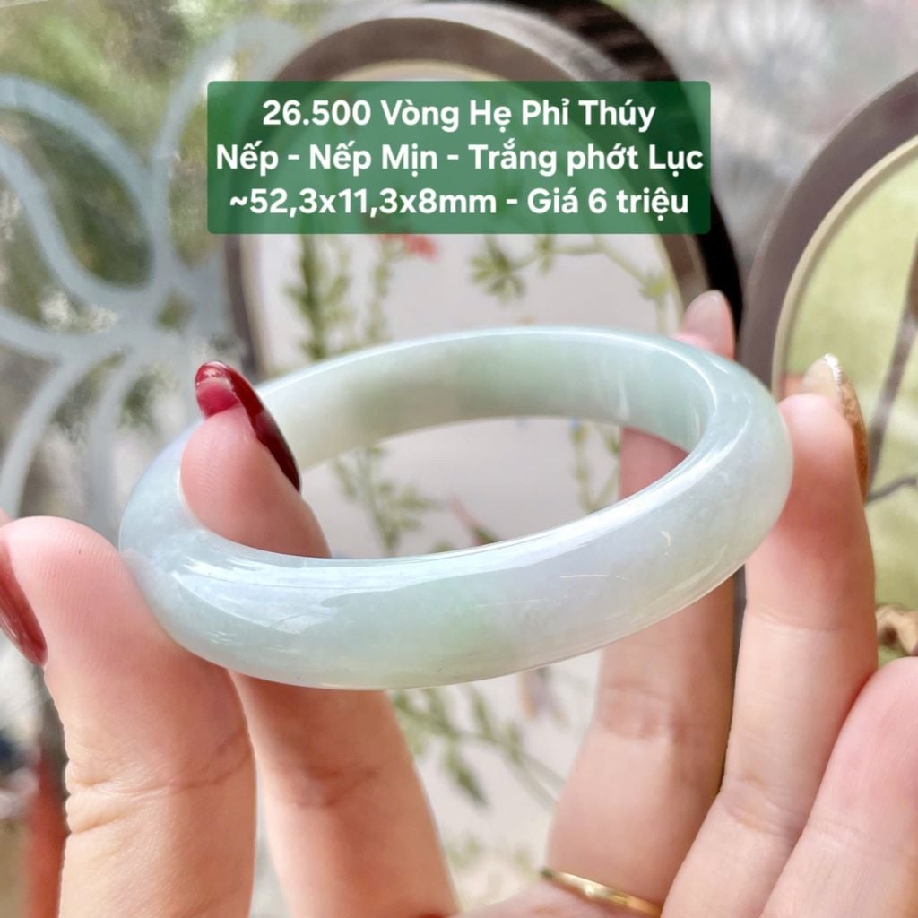Vòng Hẹ Phỉ Thúy Nếp - Nếp Mịn - Trắng phớt Lục ~52,3x11,3x8mm 26.500