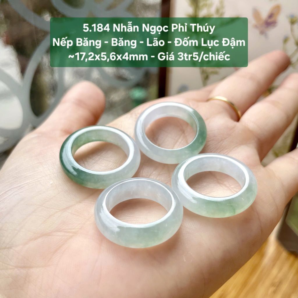 Nhẫn Ngọc Phỉ Thúy Nếp Băng - Băng - Lão - Đốm Lục Đậm ~17,2x5,6x4mm 5.184