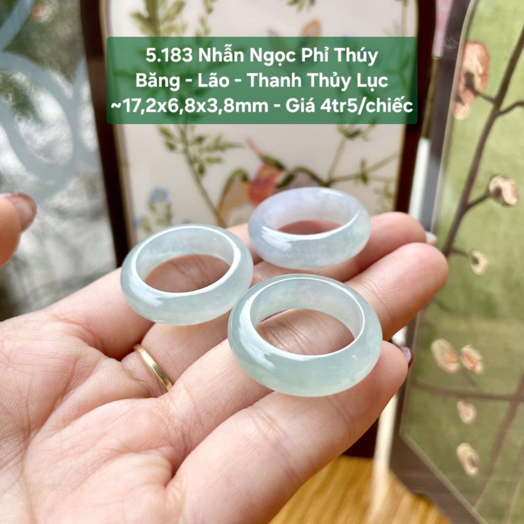 Nhẫn Ngọc Phỉ Thúy Băng - Lão - Thanh Thủy Lục ~17,2x6,8x3,8mm 5.183