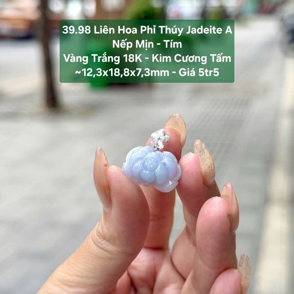 39.98 Liên Hoa Phỉ Thuý Jadeite A - Nếp Mịn - Tím ~ VT18K - KC tấm ~ 12,8x18,8x7,3mm