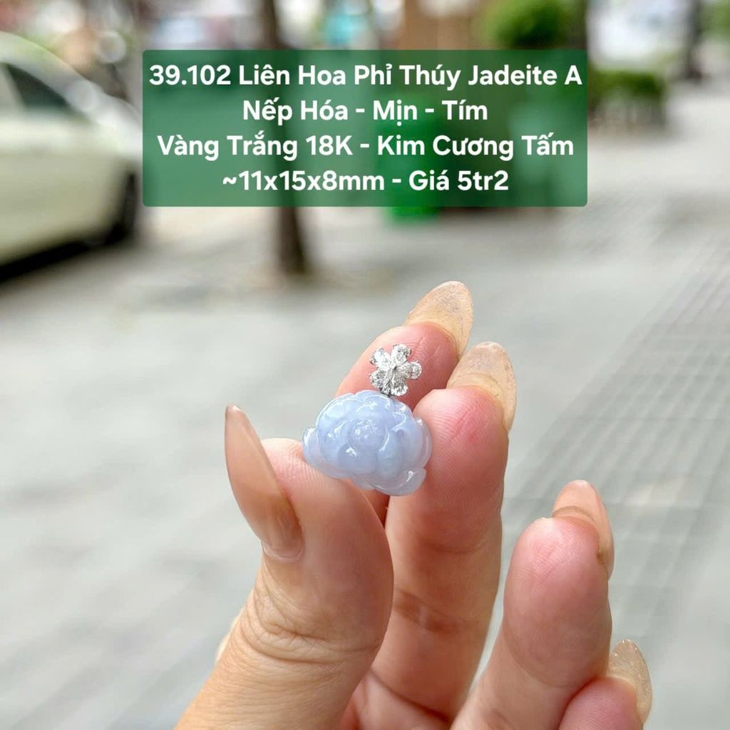 39.102 Liên Hoa Phỉ Thuý Jadeite A - Nếp Hoá - Mịn - Tím ~ VT18K - KC tấm ~ 11x15x8mm