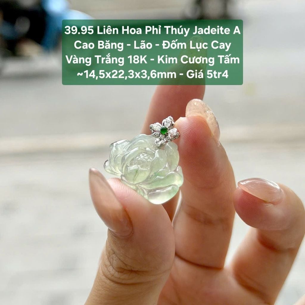 39.95 Liên Hoa Phỉ Thuý Jadeite A - Cao Băng - Lão - Lục Đốm Cay ~ VT18K - KC Tấm ~ 14,5x22,3x3,6mm