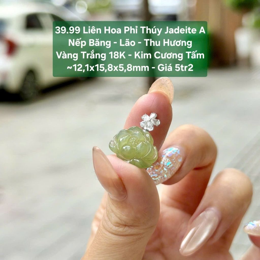 39.99 Liên Hoa Phỉ Thuý Jadeite A - Nếp  Băng - Lão - Thu Hương - VT18K - KC Tấm ~ 12,1x15,8x5,8mm