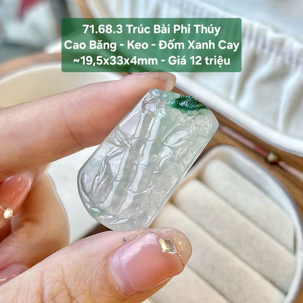 Trúc Bài Phỉ Thuý Cao Băng Keo Đốm Xanh Cay ~19,5x33x4mm 71.68.3