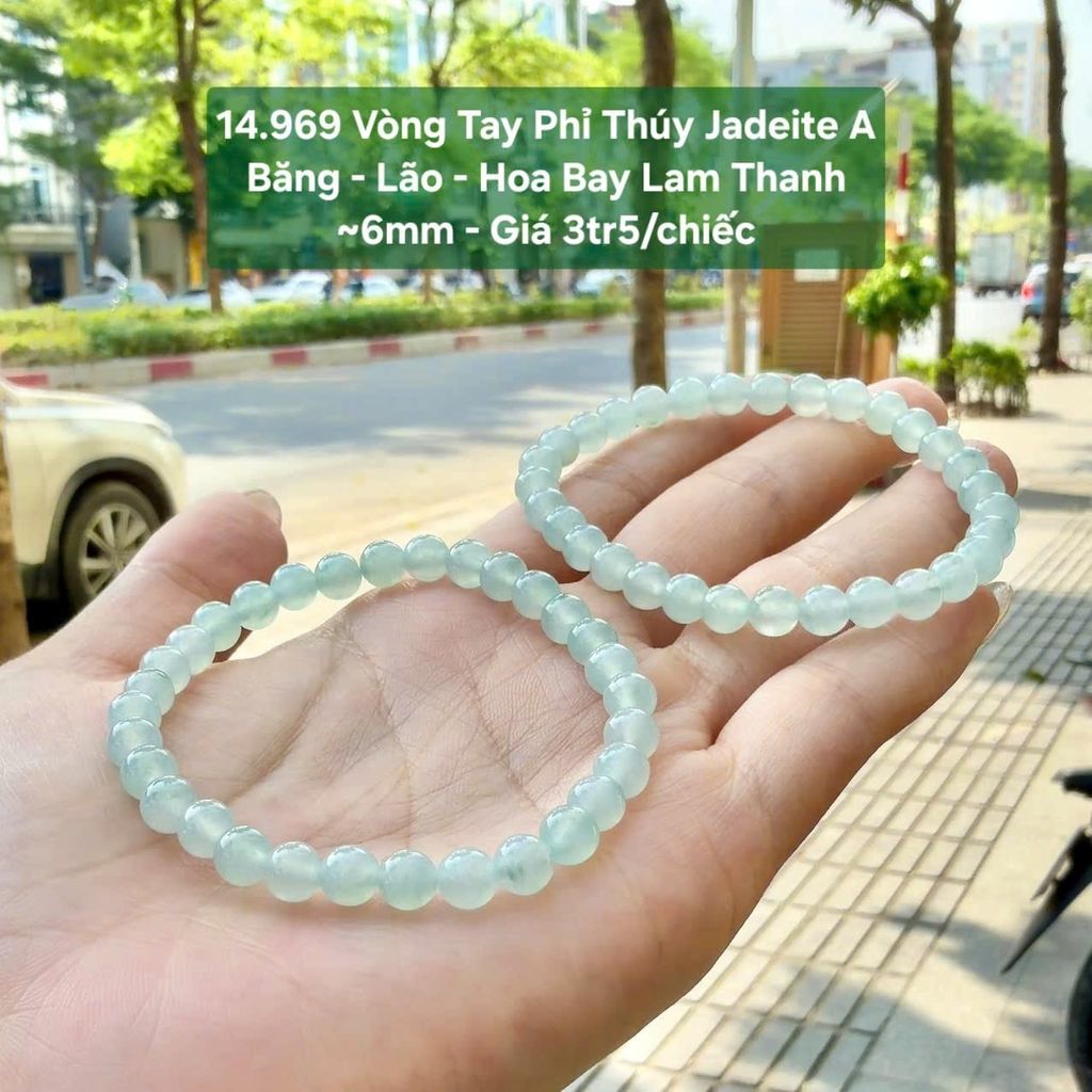 14.969 Vòng Tay Phỉ Thuý Jadeite A - Băng - Lão - Hoa Bay Lam Thanh ~ 6mm