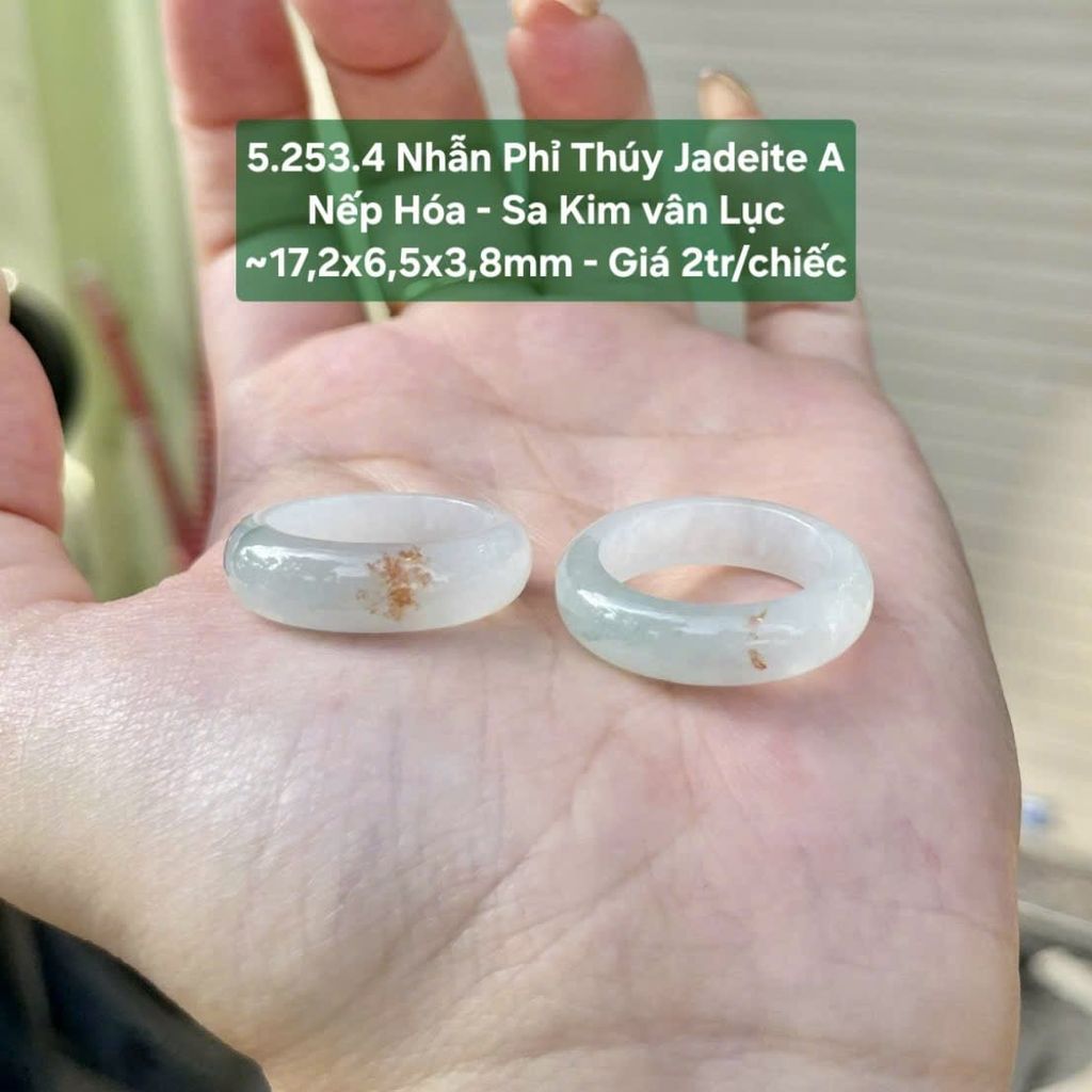 5.253.4 Nhẫn Phỉ Thuý Jadeite A - Nếp Hoá - Sa Kim Vân Lục ~17,2x6,5x3,8mm
