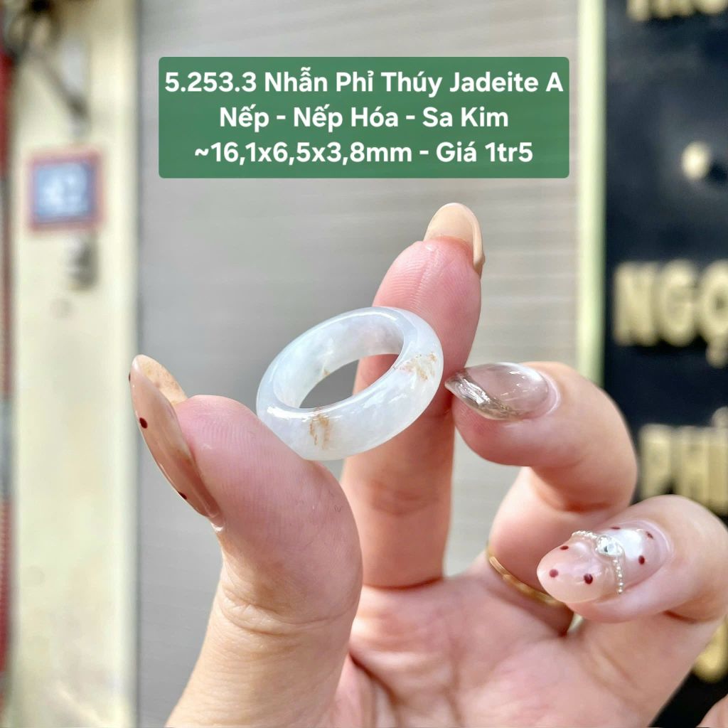 5.253.3 Nhẫn Phỉ Thuý Jadeite A - Nếp - Nếp Hoá - Sa Kim ~16,1x6,5x3,8mm
