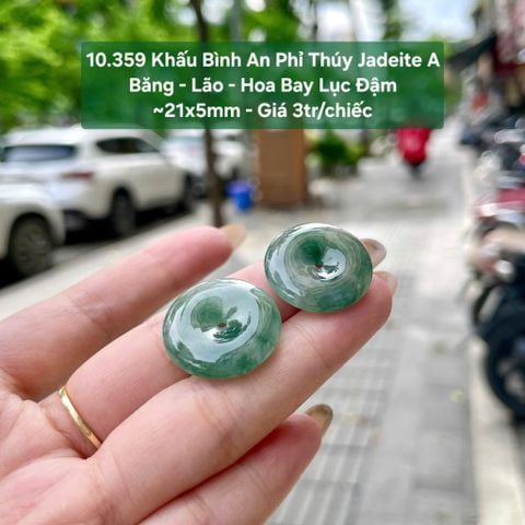 10.359 Khấu Bình An Phỉ Thuý Jadeite A - Băng - Lão - Hoa Bay Lục Đậm ~21x5mm