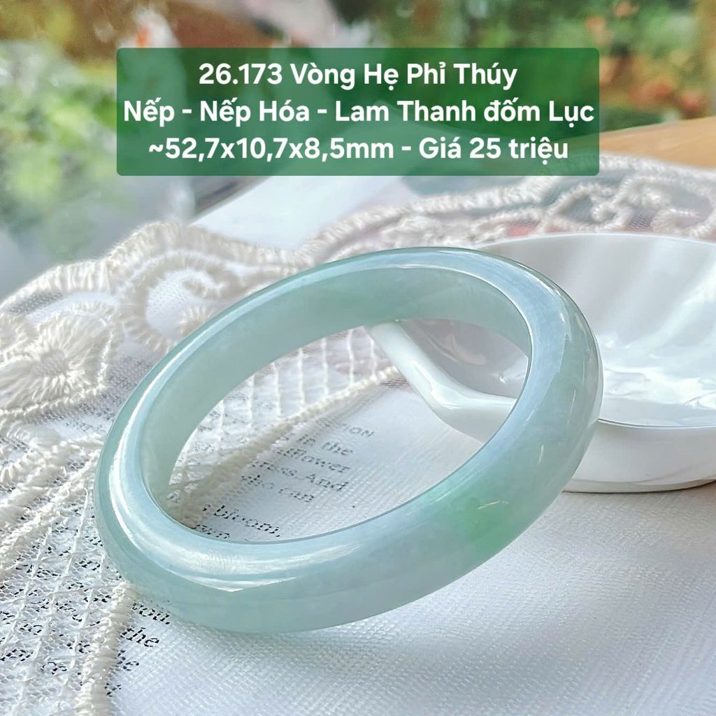 Vòng Hẹ Phỉ Thúy Nếp - Nếp Hóa - Lam Thanh đốm Lục ~52,7x10,7x8,5mm 26.173