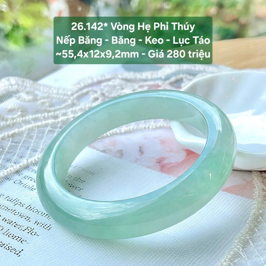 Vòng Hẹ Phỉ Thúy Nếp Băng - Băng - Keo - Lục Táo ~55,4x12x9,2mm 26.142*