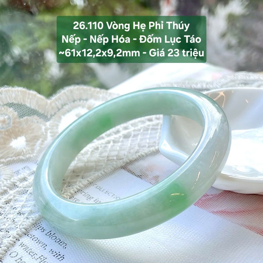 Vòng Hẹ Phỉ Thúy Nếp - Nếp Hóa - Đốm Lục Táo ~61x12,2x9,2mm 26.110