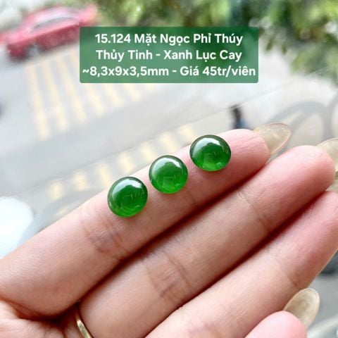 Cặp Mặt Ngọc Phỉ Thúy Thủy Tinh - Xanh Lục Cay ~8,3x9x3,5mm-15.124