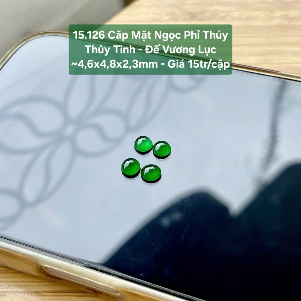 Cặp Mặt Ngọc Phỉ Thúy Thủy Tinh - Đế Vương Lục ~4,6x4,8x2,3mm 15.126