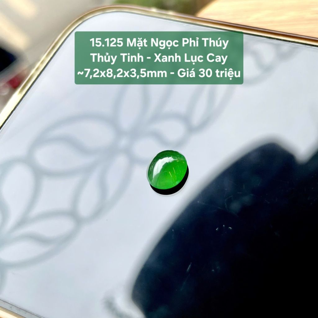 Mặt Ngọc Phỉ Thúy Thủy Tinh - Xanh Lục Cay ~7,2x8,2x3,5mm 15.125