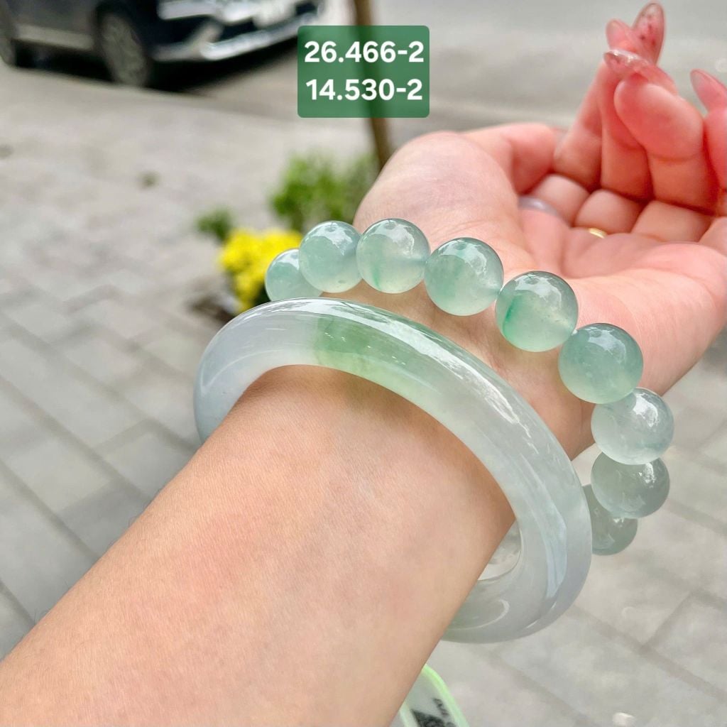 Vòng Đũa Phỉ Thúy Băng - Keo - Đốm Lục ~53x10,4x10,6mm 26.466*