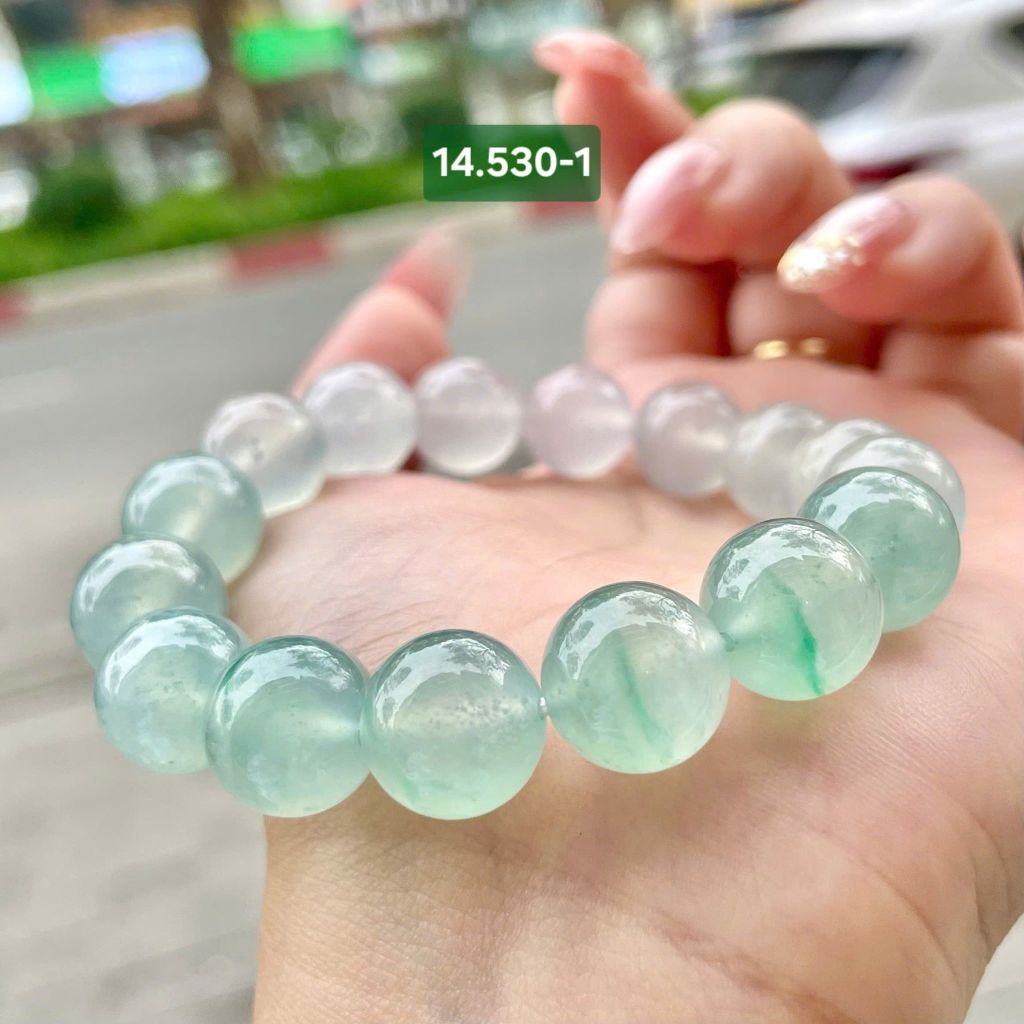 Vòng Tay Phỉ Thúy Cao Băng - Keo Trắng mix Lục Táo ~12,2mm 14.530