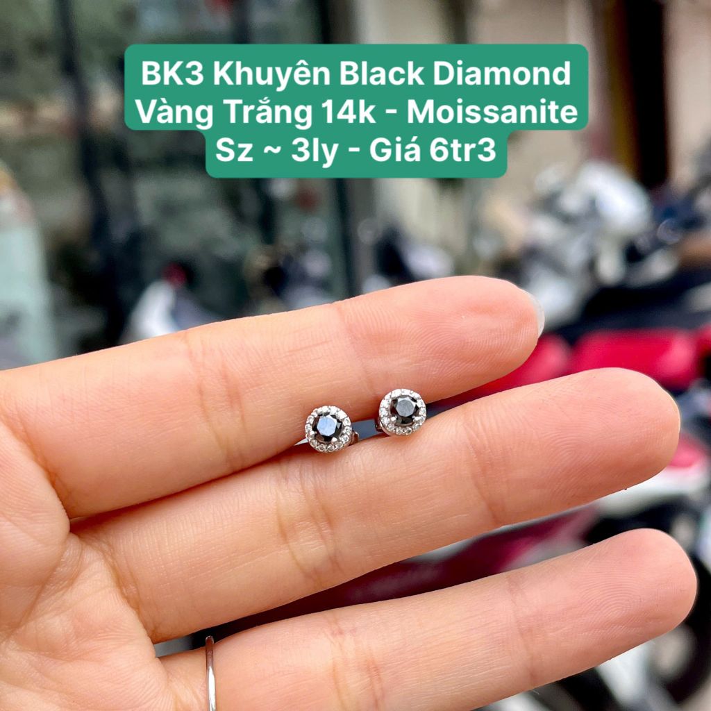 Khuyên Black Diamond VT 14k Moissanite - Sz ~ 3ly BK3