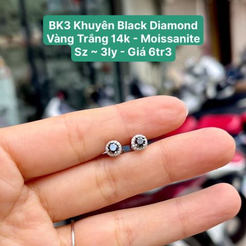 Khuyên Black Diamond VT 14k Moissanite - Sz ~ 3ly BK3