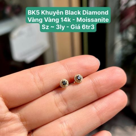 Khuyên Black Diamond VV14 Moissanite Sz ~ 3ly BK5