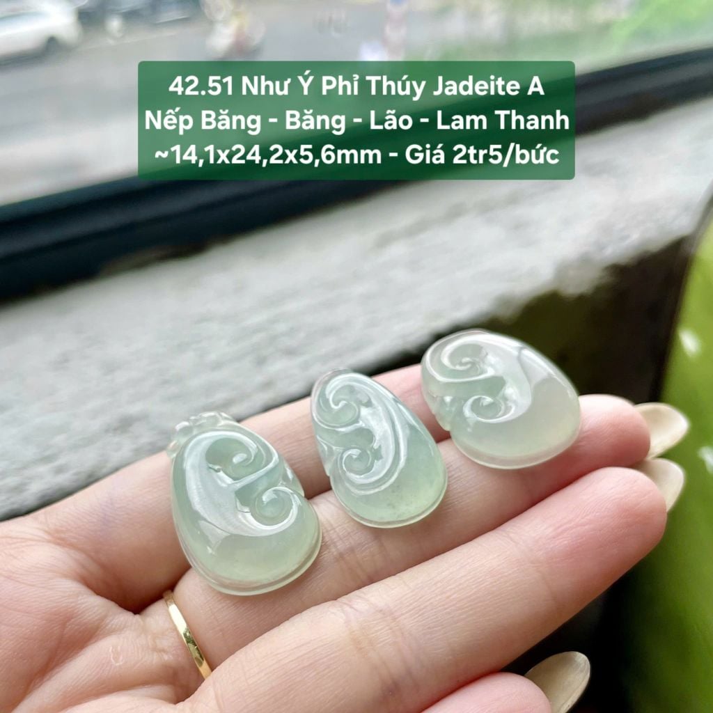 Như Ý Phỉ Thúy Jadeite A Nếp Băng Băng Lão Lam Thanh~14,1x24,2x5,6mm 42.51